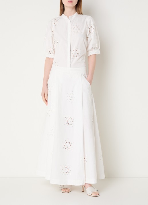 Sofie Schnoor Noorsw midi A-lijn rok met broderie - voorkant 3 gebroken wit