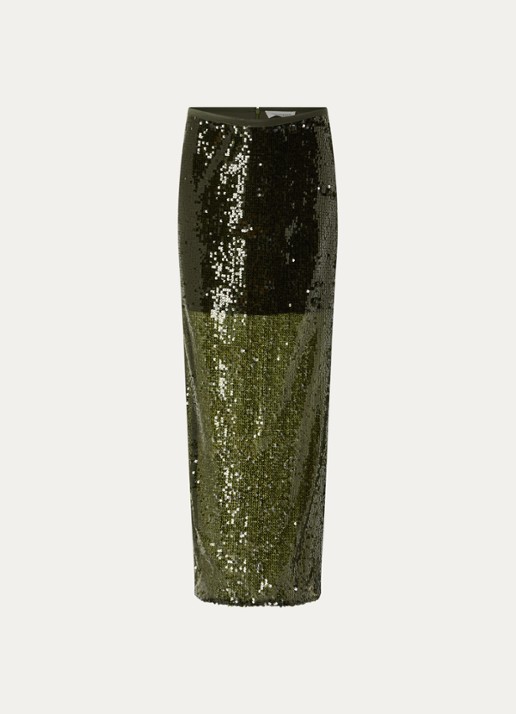 Sofie Schnoor Otaliasw midi rok met pailletten - voorkant 2 bronsgroen