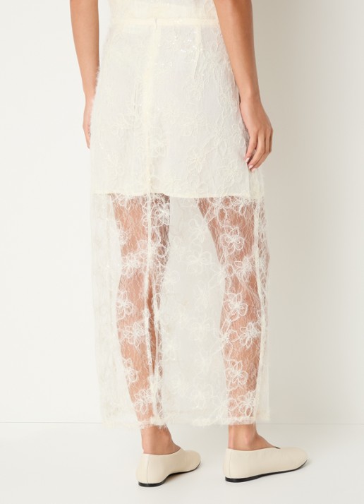 Sofie Schnoor Otaliasw semi-transparante maxi rok van mesh met pailletten en borduring - achterkant 2 creme