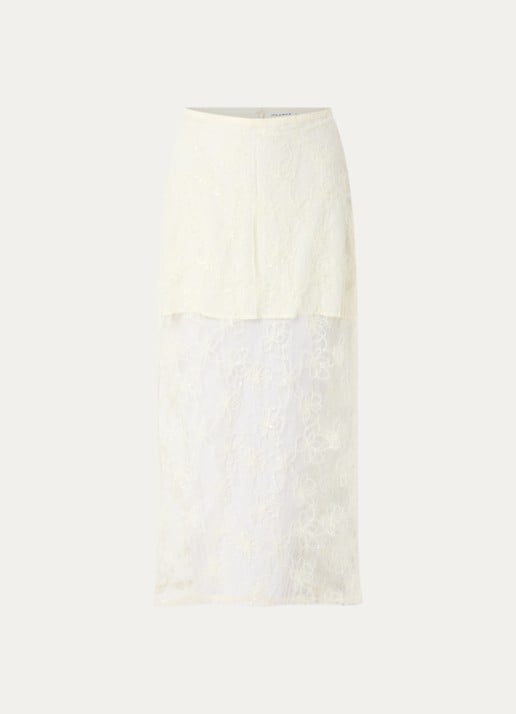 Sofie Schnoor Otaliasw semi-transparante maxi rok van mesh met pailletten en borduring - voorkant 3 creme