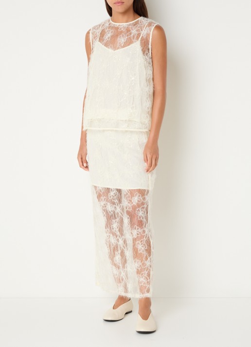 Sofie Schnoor Otaliasw semi-transparante maxi rok van mesh met pailletten en borduring - voorkant 4 creme