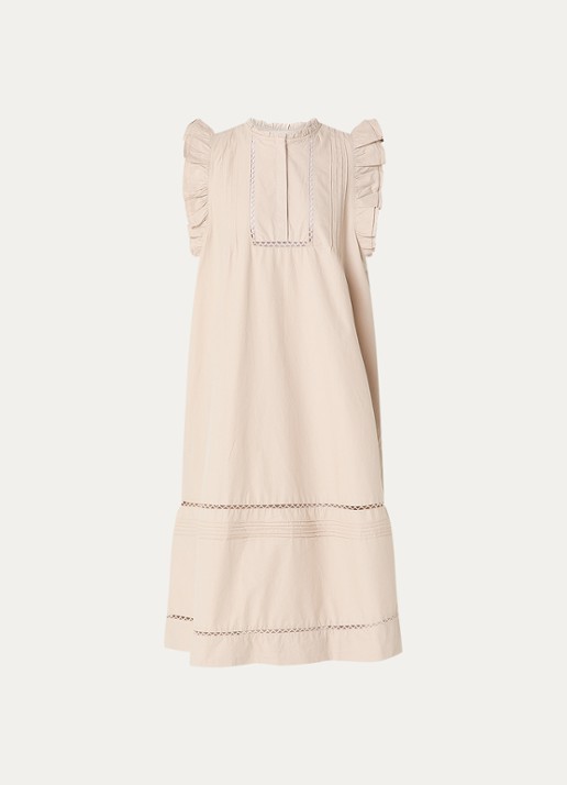 Sofie Schnoor Otania midi tuniekjurk met ruches en steekzakken - voorkant 3 beige