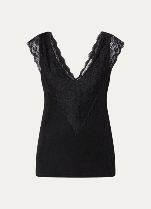 Sofie Schnoor Pansy top van kant met V-hals - voorkant zwart