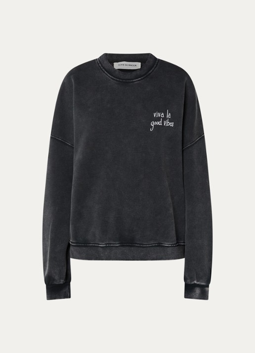 Sofie Schnoor Parossw sweater met backprint en verwassen afwerking - voorkant 2 antraciet