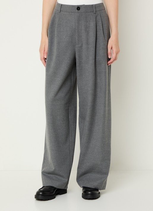Sofie Schnoor Rosalind high waist wide fit pantalon in wolblend - detail 3 grijs