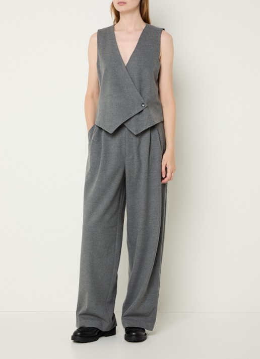 Sofie Schnoor Rosalind high waist wide fit pantalon in wolblend - voorkant 2 grijs