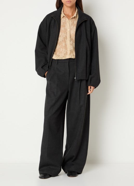 Sofie Schnoor Rosalinda high waist wide fit pantalon met steekzakken - voorkant 4 donkergrijs