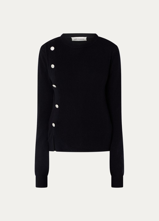 Sofie Schnoor Sai fijngebreide pullover met sierknopen - voorkant 3 zwart