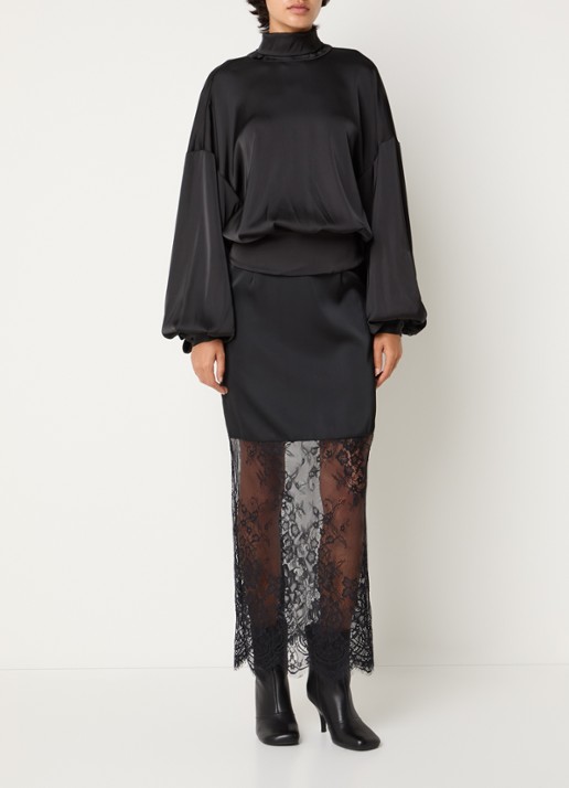 Sofie Schnoor Selenesw midi rok van kant - voorkant 3 zwart