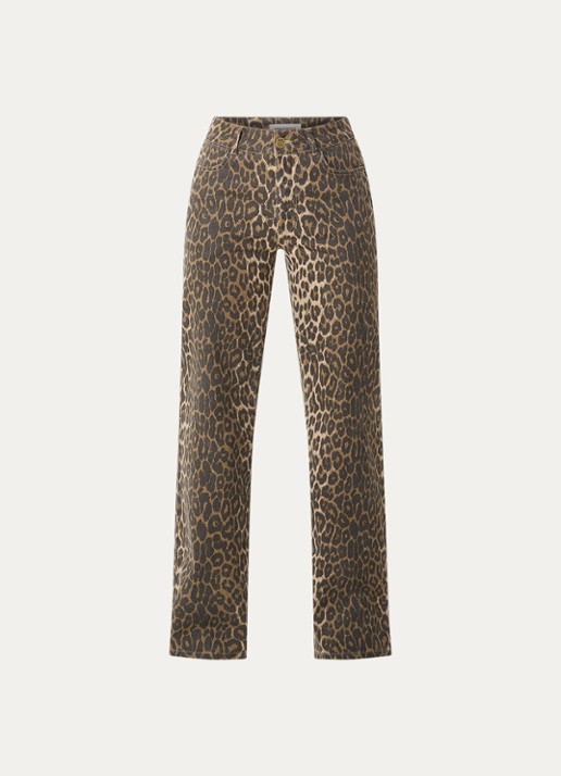 Sofie Schnoor Sienna mid waist loose fit jeans met panterprint - voorkant 3 lichtbruin