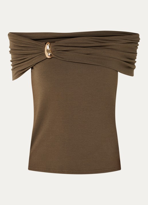 Sofie Schnoor Sinka off-shoulder top met stretch - voorkant bronsgroen