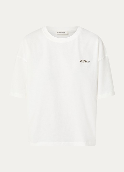 Sofie Schnoor T-shirt met logo- en backprint - voorkant gebroken wit