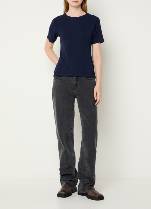 Sofie Schnoor T-shirt met ribstructuur  - voorkant 4 donkerblauw