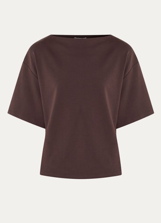 Sofie Schnoor Teasw T-shirt met boothals - voorkant donkerbruin