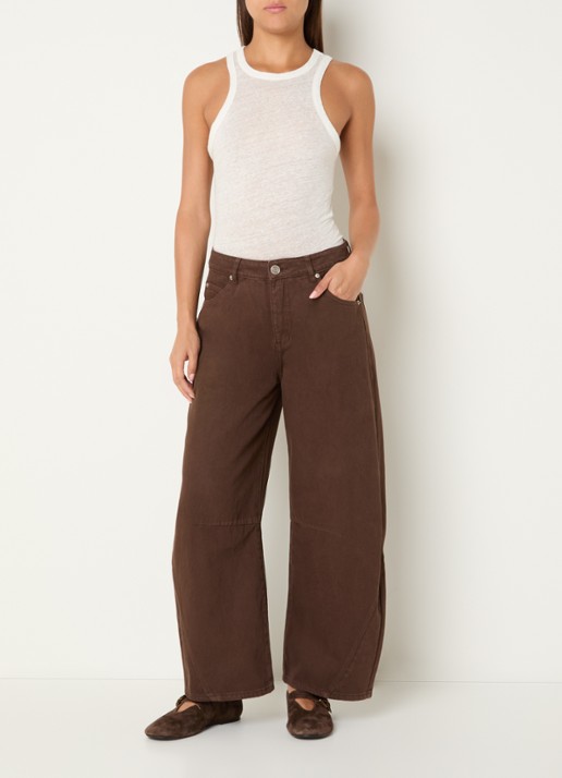 Sofie Schnoor Tomar high waist cropped wide leg jeans met gekleurde wassing - voorkant 5 donkerbruin