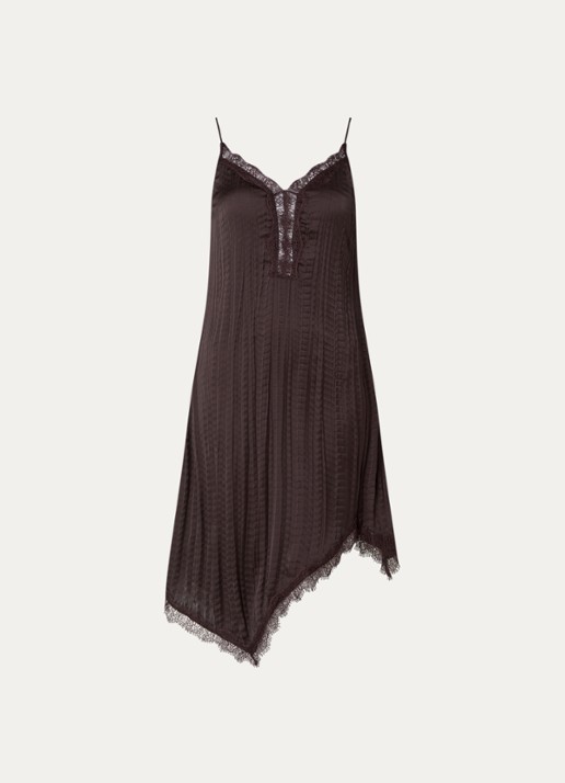 Sofie Schnoor Winonasw midi jurk met asymmetrische zoom en details van kant - voorkant donkerbruin