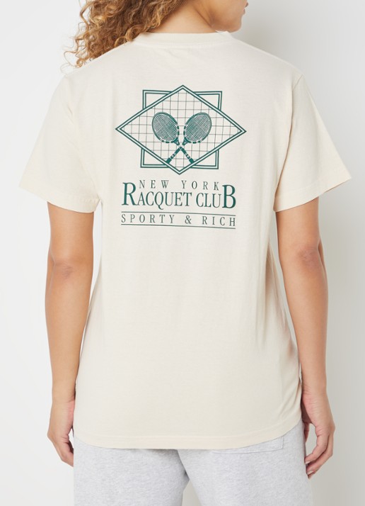 Sporty & Rich T-shirt met logo- en backprint - detail 2 creme