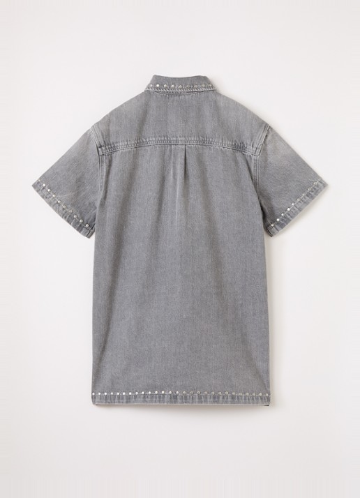 Stella McCartney Denim blousejurk met studs - voorkant 2 grijs