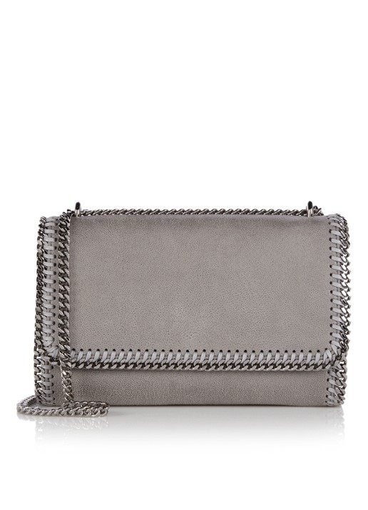 Stella McCartney Falabella Fold Over crossbodytas van ecoleer - voorkant 3 lichtgrijs