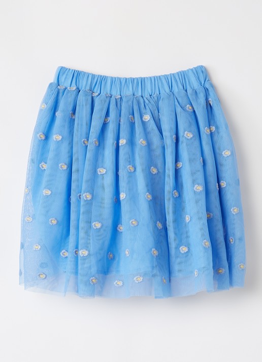 Stella McCartney Rok van tulle met bloemborduring - voorkant 2 blauw