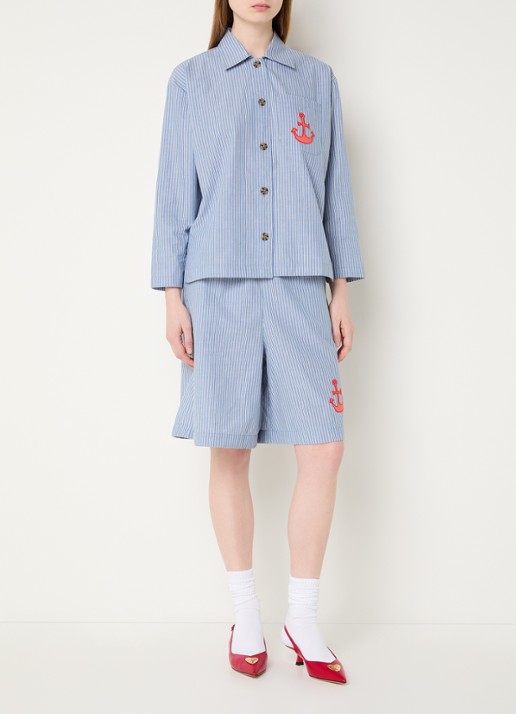 Stella Nova Blouse met streepprint - voorkant 2 blauwgrijs