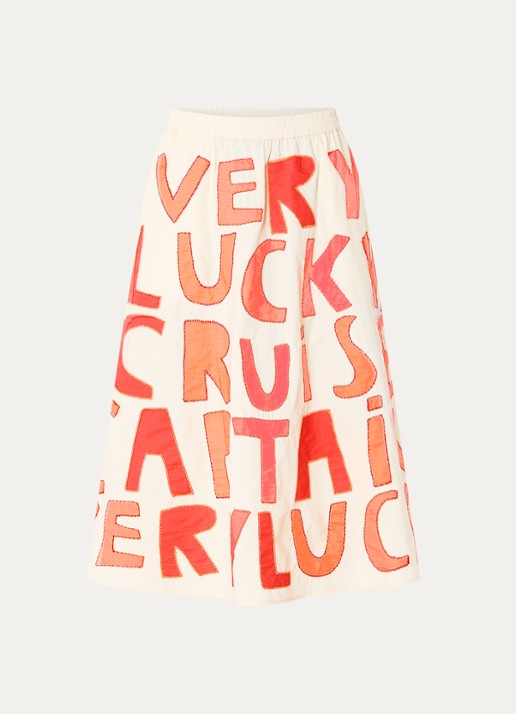 Stella Nova Cruise midi rok met borduring - voorkant oranjerood