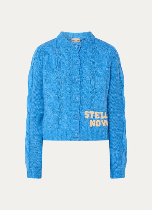 Stella Nova Grofgebreide vest in wolblend met logo - voorkant 2 blauw