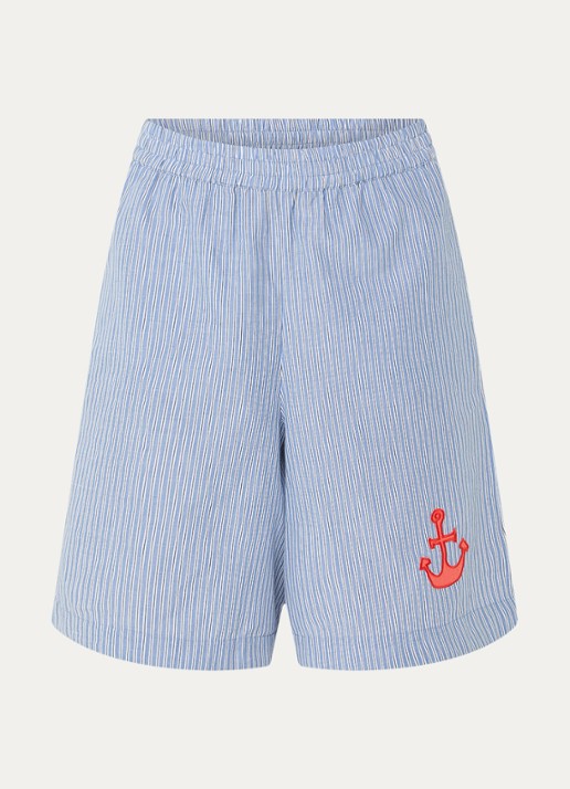 Stella Nova High waist wide fit korte broek met streepprint - voorkant 3 blauw