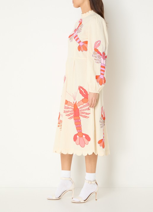 Stella Nova Midi jurk met borduring en opstaande kraag - voorkant 3 beige