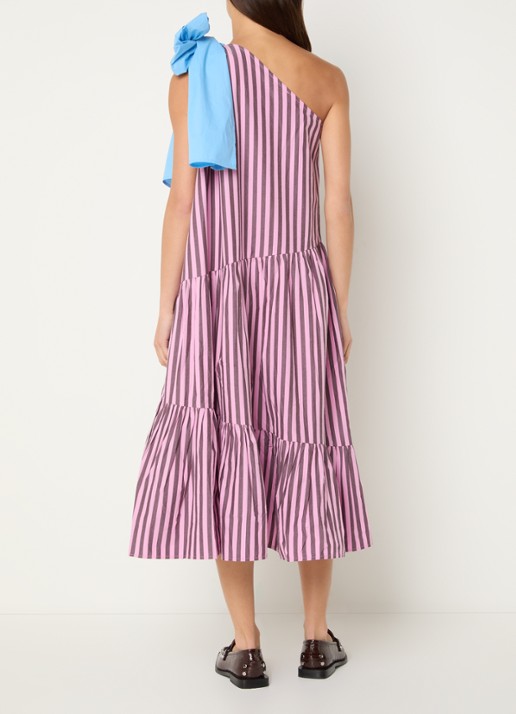 Stella Nova Midi jurk met streepprint en asymmetrische hals - achterkant roze
