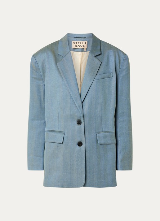 Stella Nova Oversized blazer met visgraat dessin en klepzakken - voorkant 3 petrol