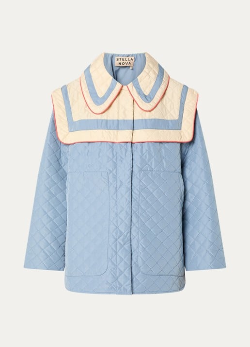 Stella Nova Oversized gewatteerd jack met quilt patroon - voorkant 3 donkerblauw