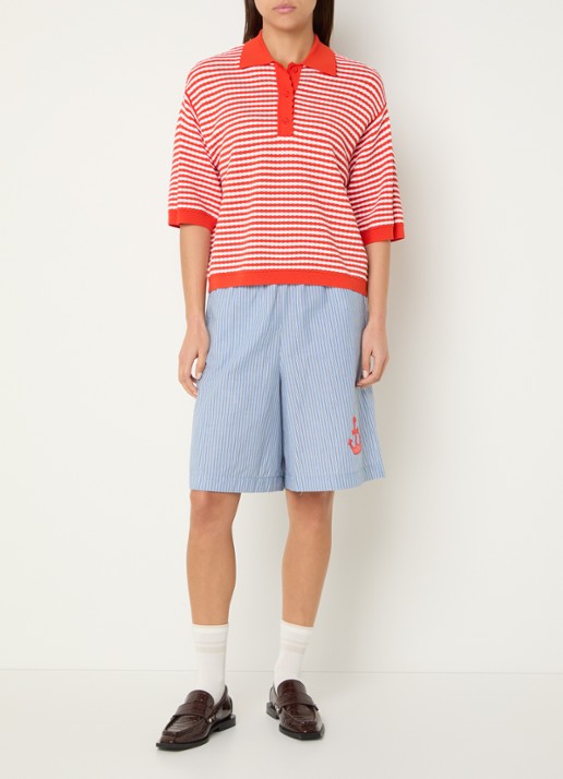 Stella Nova Oversized polo met streepprint - voorkant 2 rood
