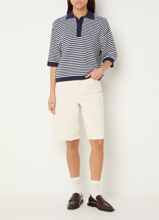 Stella Nova Oversized polo met streepprint - voorkant 2 donkerblauw