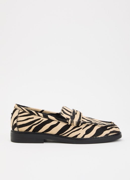 Steve Madden Adison-A loafer van leer met zebraprint - voorkant 5 creme