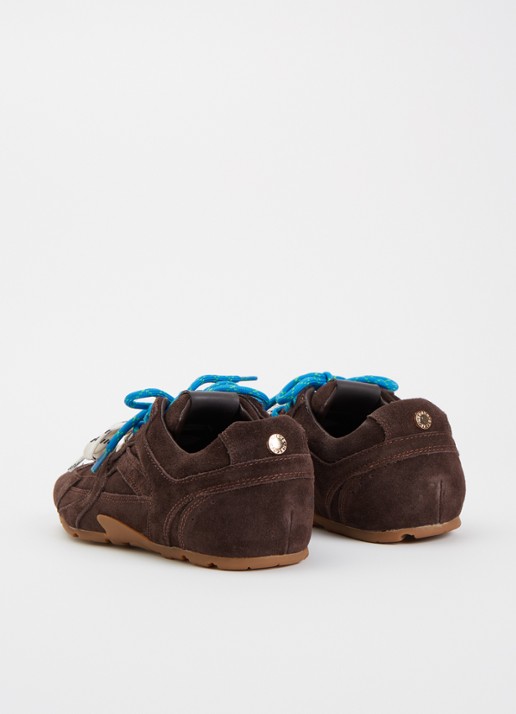 Steve Madden Asiel sneaker van suède - achterkant 5 chocoladebruin