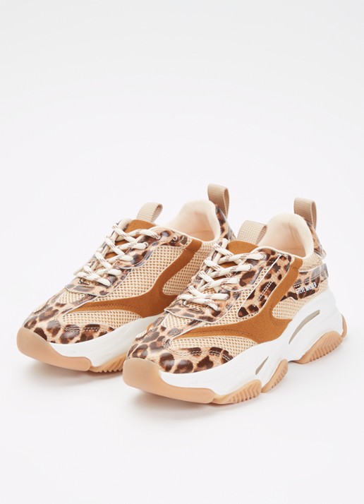 Steve Madden Jpossession sneaker met panterprint - voorkant 2 camel
