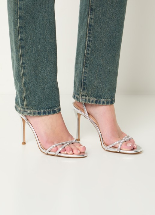 Steve Madden Jypsey-cnr sandalette met strass - voorkant 2 zilver