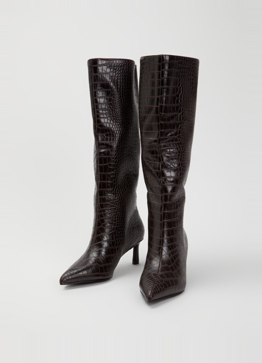 Steve Madden Lavan laars van leer met crocostructuur - detail 4 aubergine