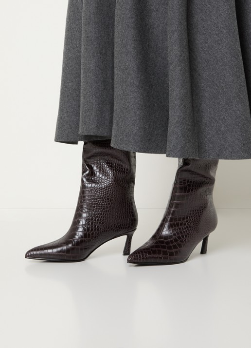 Steve Madden Lavan laars van leer met crocostructuur - voorkant 3 aubergine