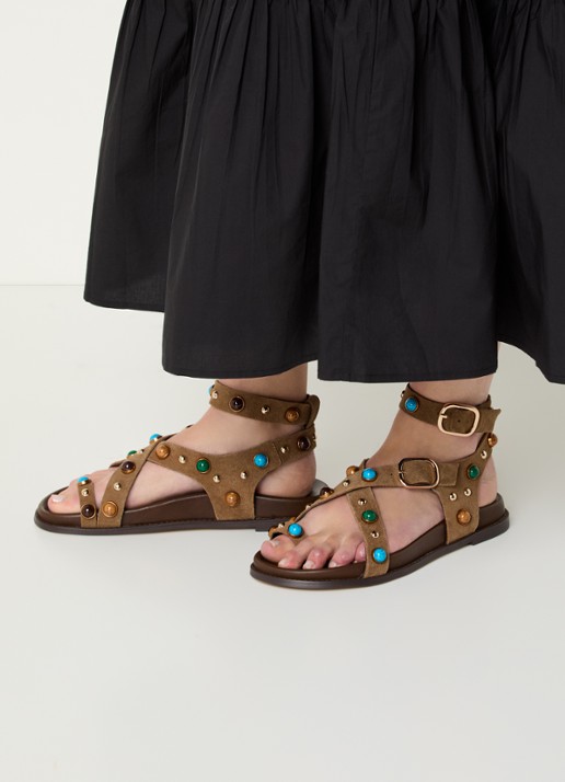 Steve Madden Linear sandaal van suède met studs - voorkant 6 lichtbruin