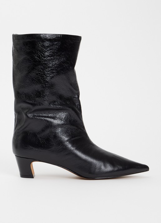 Steve Madden Lytton enkellaarsje van leer met lakfinish - voorkant 2 zwart