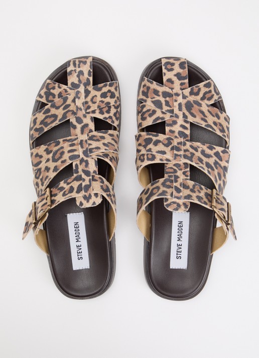 Steve Madden Mamba slipper van suède met panterprint - detail 3 camel