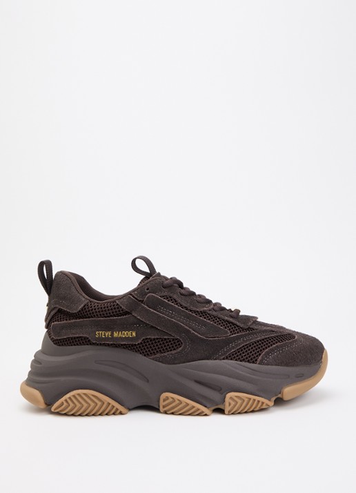 Steve Madden Possession-E sneaker met suède details - voorkant donkerbruin