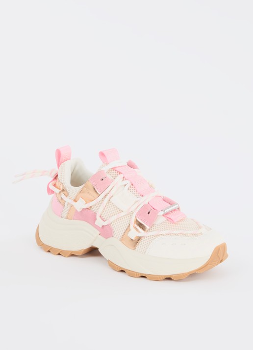 Steve Madden Tazmania sneaker van leer met mesh details - voorkant roze