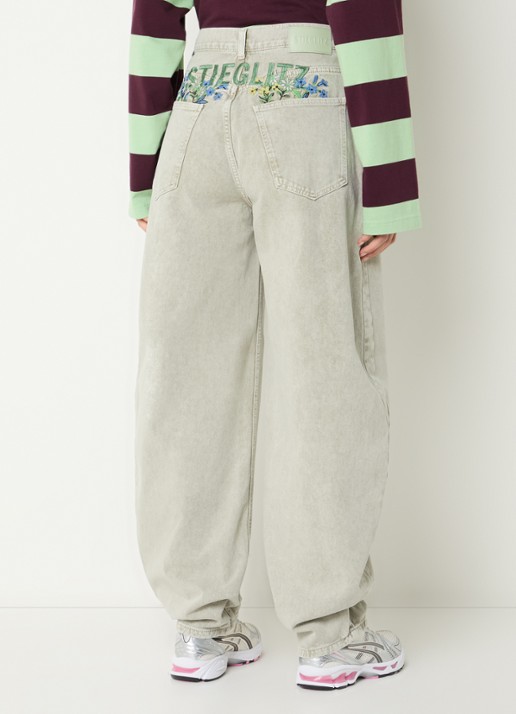 Stieglitz Benito high waist wide fit jeans met gekleurde wassing - achterkant 5 lindegroen