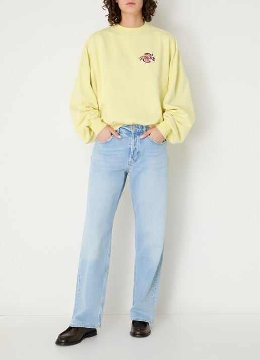 Stieglitz Cindy sweater met logo- en backprint - voorkant 2 geel