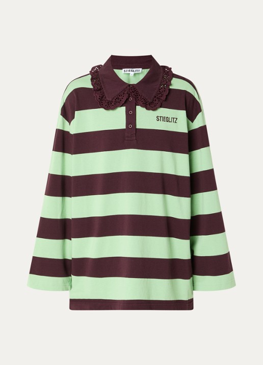 Stieglitz Danila longsleeve met polokraag - voorkant 2 aubergine