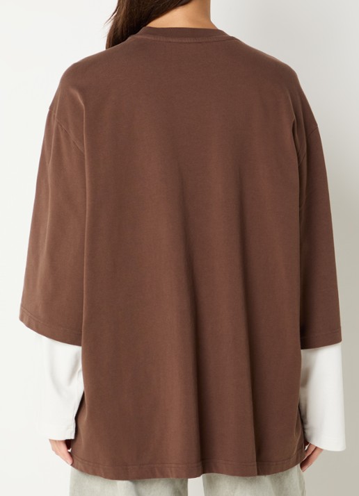 Stieglitz Daria long sleeve met logoprint - achterkant 2 hazelnootbruin