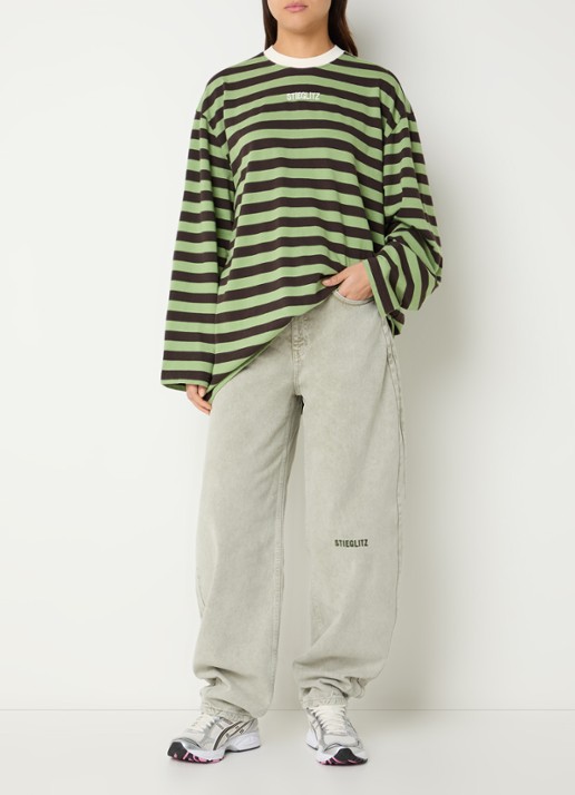 Stieglitz Donna long sleeve met streepprint - voorkant 2 groen
